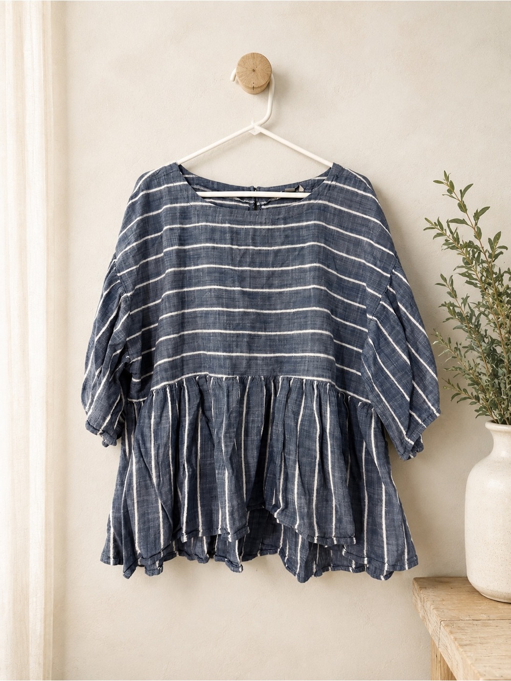 American Eagle Outfitters Navy and White Striped Peplum Tunic
